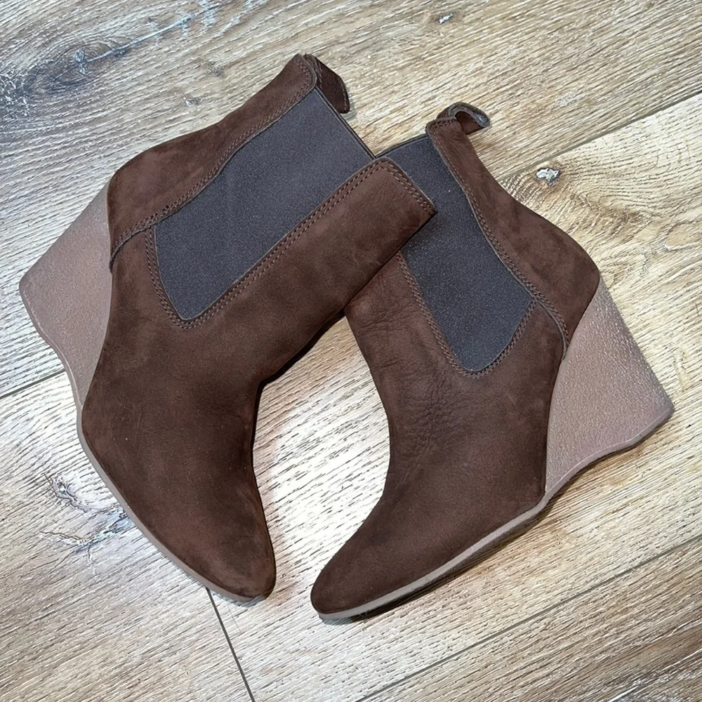 Vanessa Bruno Athe Brown Leather Pull On Wedge Booties 36/6